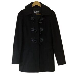 GUESS Women's Elegant Black Hooded Pea / Trench Coat